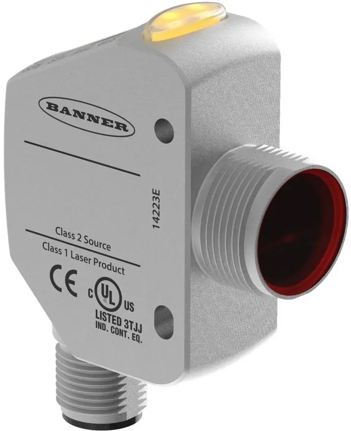 Produktfoto 1 von Banner Q4X Kubisch Optischer Sensor, Hintergrundunterdrückung, Bereich 25-600 mm, analog-Ausgang, M12-Stecker, Hell,