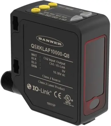 Produktfoto 1 von Banner Q5X Kubisch Optischer Sensor, Flugzeit, 2 x NPN/PNP Ausgang, Schraube