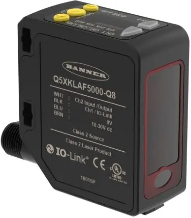 Produktfoto 1 von Banner Q5X Kubisch Optischer Sensor, Flugzeit, 2 x NPN/PNP Ausgang, Schraube