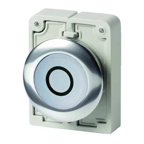 Produktfoto 1 von Eaton RMQ-Titan Druckschalter Ø 30.5 mm, Weiß Momentan mit Federrückstellung Beleuchtet DE, IEC Flach Metall, IP66