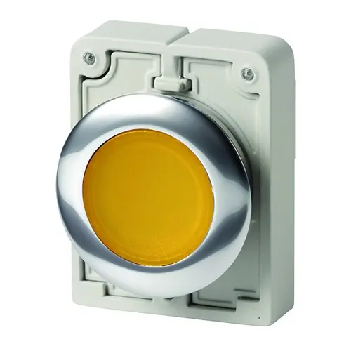 Produktfoto 1 von Eaton RMQ-Titan Druckschalter Ø 30.5 mm, Gelb wartungsfrei IEC, DE Flach Metall, IP66