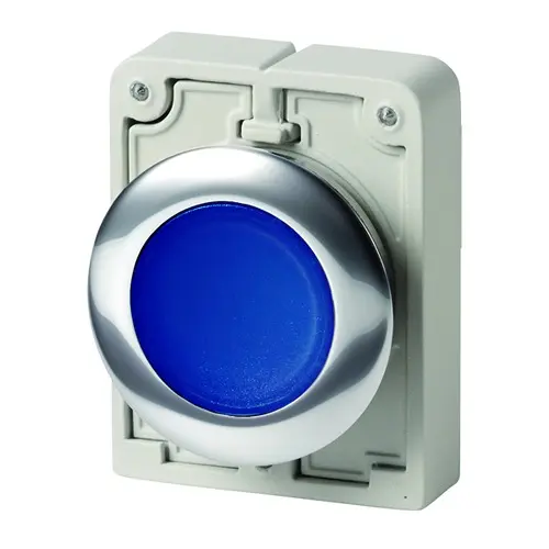 Produktfoto 1 von Eaton M30 Druckschalter Ø 30.5 mm, Blau Flach Flach Metall, IP66