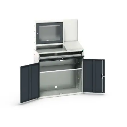 Produktfoto 1 von Bott Sitzen/Stehen Computerschrank Grau Tastaturablage, B 1.05m H 1650 mm T 550 mm aus Stahl