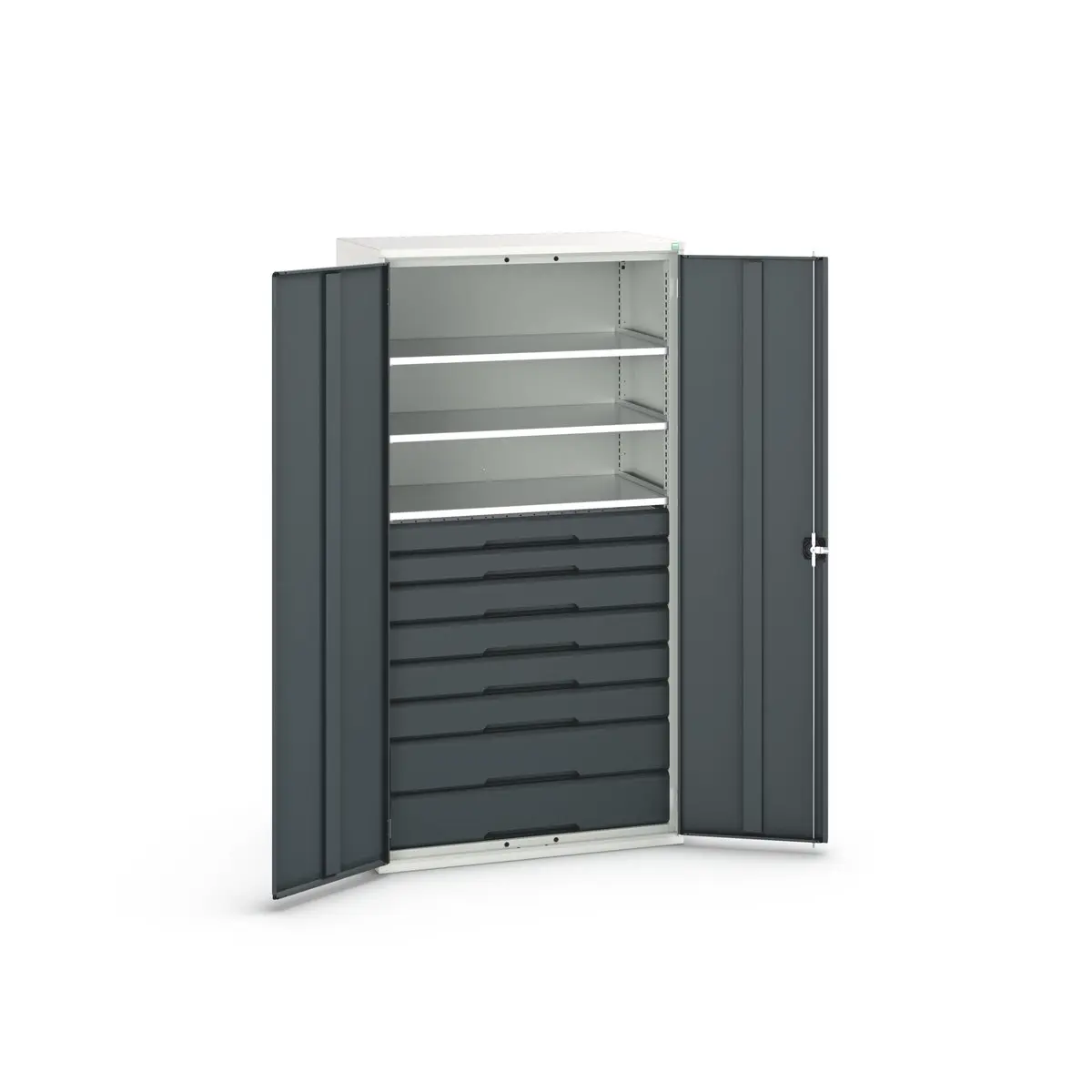 Produktfoto 1 von Bott Schrank Typ Bestückter Schrank Freistehend 2 Tür/en 3 Regal/e 8 Schublade/n 2000 mm 1050 mm Ja 550 mm Stahlblech