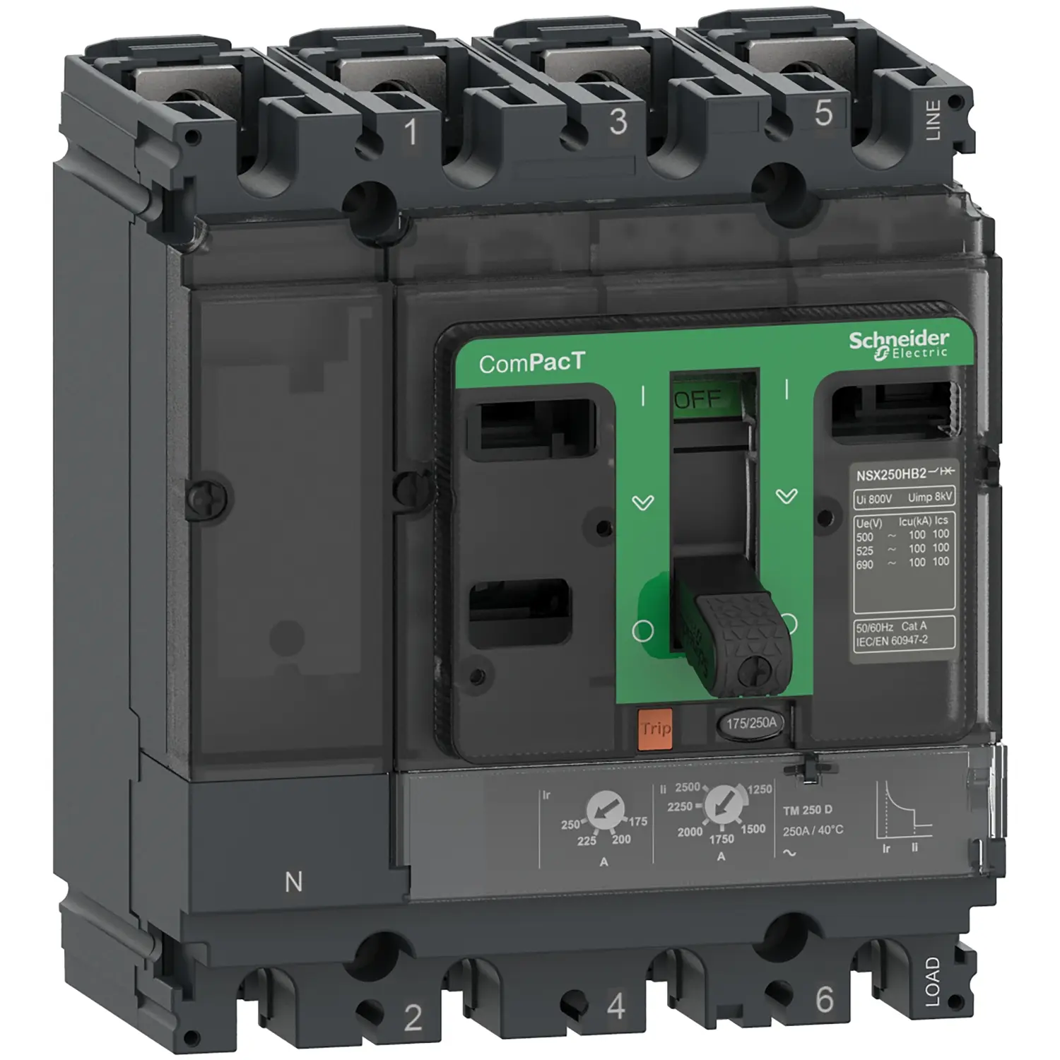 Produktfoto 1 von Schneider Electric ComPact NSX C10F, Kompaktschutzschalter 4-polig, 63 A / Abschaltvermögen 36 kA 690 V ac