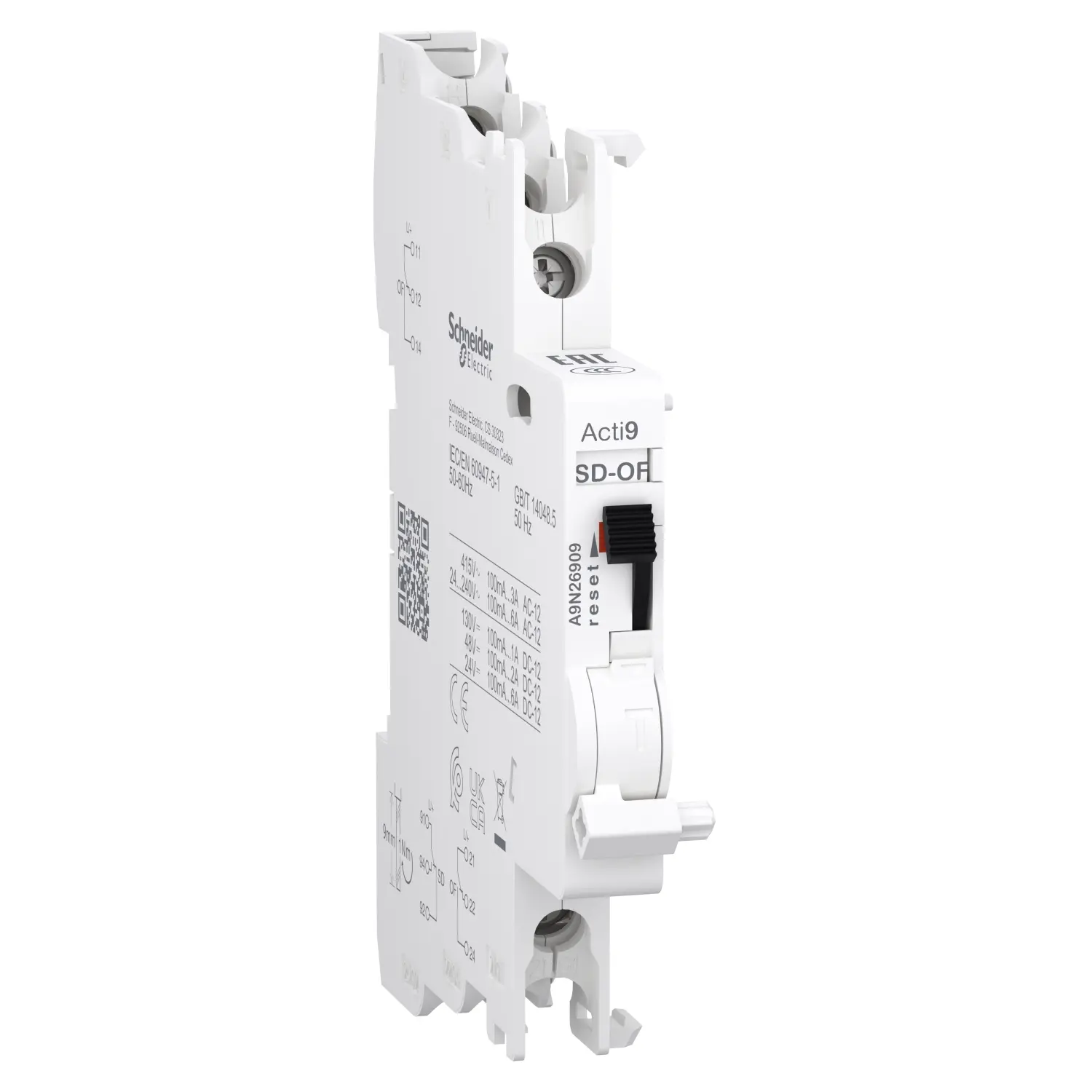 Produktfoto 1 von Schneider Electric A9N Hilfskontakt 2-polig Acti9, 2 Wechsler Klemmbefestigung mit Schraube Anschluss 6 A, 250 V