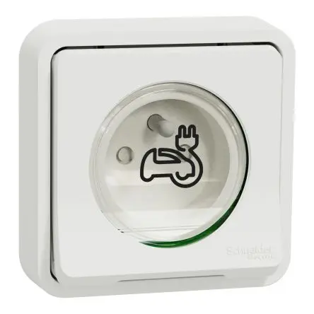 Produktfoto 1 von Schneider Electric Mureva Styl EV-Ladesteckdose Französisch 2P 1-fach Beide Messing Grau, Weiß / 16A
