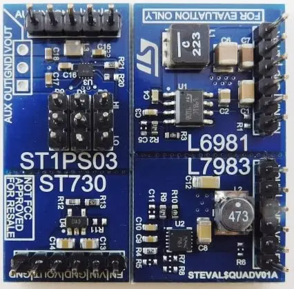 Produktfoto 1 von STMicroelectronics STEVAL-QUADV01 Evaluierungsplatine, Evaluierungsboard für Energieverwaltung Evaluierungsplatine
