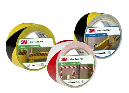 Produktfoto 1 von 3M 766 PVC Trassierband Schwarz, Gelb Typ Bodenmakierung, Stärke 0.125 mm, 50mm x 33 m