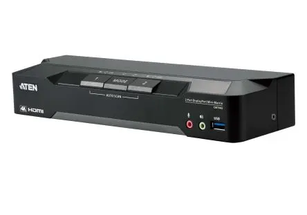 Aten KVM-Switch 2-Port 2 Videoausgänge DisplayPort 2 Displays USB 3,5-mm-Audiobuchse 4096 x 2160 pixel