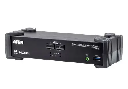 Aten KVM-Switch 2-Port 3 Videoausgänge HDMI 1 Displays USB 3,5-mm-Audiobuchse 4096 x 2160 pixel
