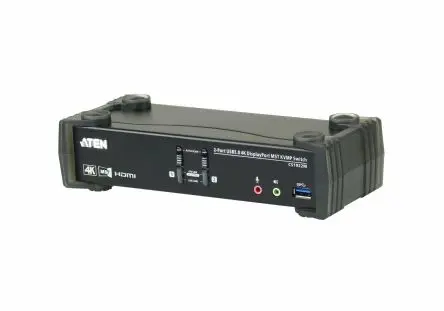 Produktfoto 1 von Aten KVM-Switch 2-Port 4 Videoausgänge DisplayPort 2 Displays USB 3,5-mm-Audiobuchse 4096 x 2160 pixel