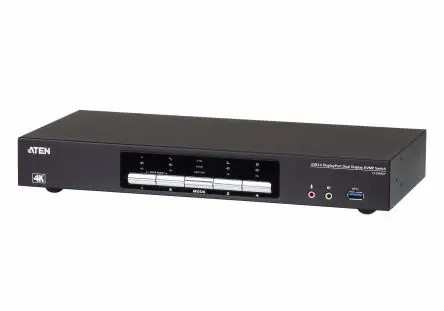Produktfoto 1 von Aten KVM-Switch 4-Port 10 Videoausgänge DisplayPort 2 Displays USB 3,5-mm-Audiobuchse 4096 x 2160 pixel