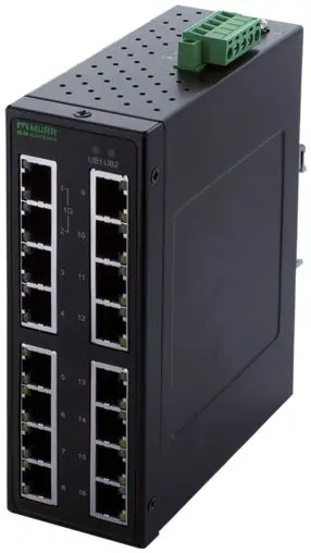 Produktfoto 1 von Murrelektronik Limited 58 Netzwerk-Hub / 1000Mbps 16, DIN-Hutschiene, 9 to 48 V dc