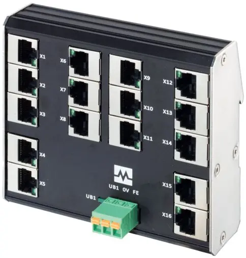 Produktfoto 1 von Murrelektronik Limited 58 Netzwerk-Hub / 100Mbps 16, DIN-Hutschiene, 9 to 36 V dc