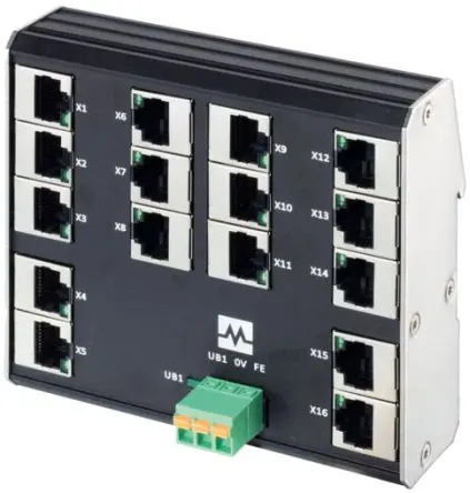 Produktfoto 1 von Murrelektronik Limited 58 Netzwerk-Hub / 100Mbit/s 16, DIN-Hutschiene, 9 to 36 V dc