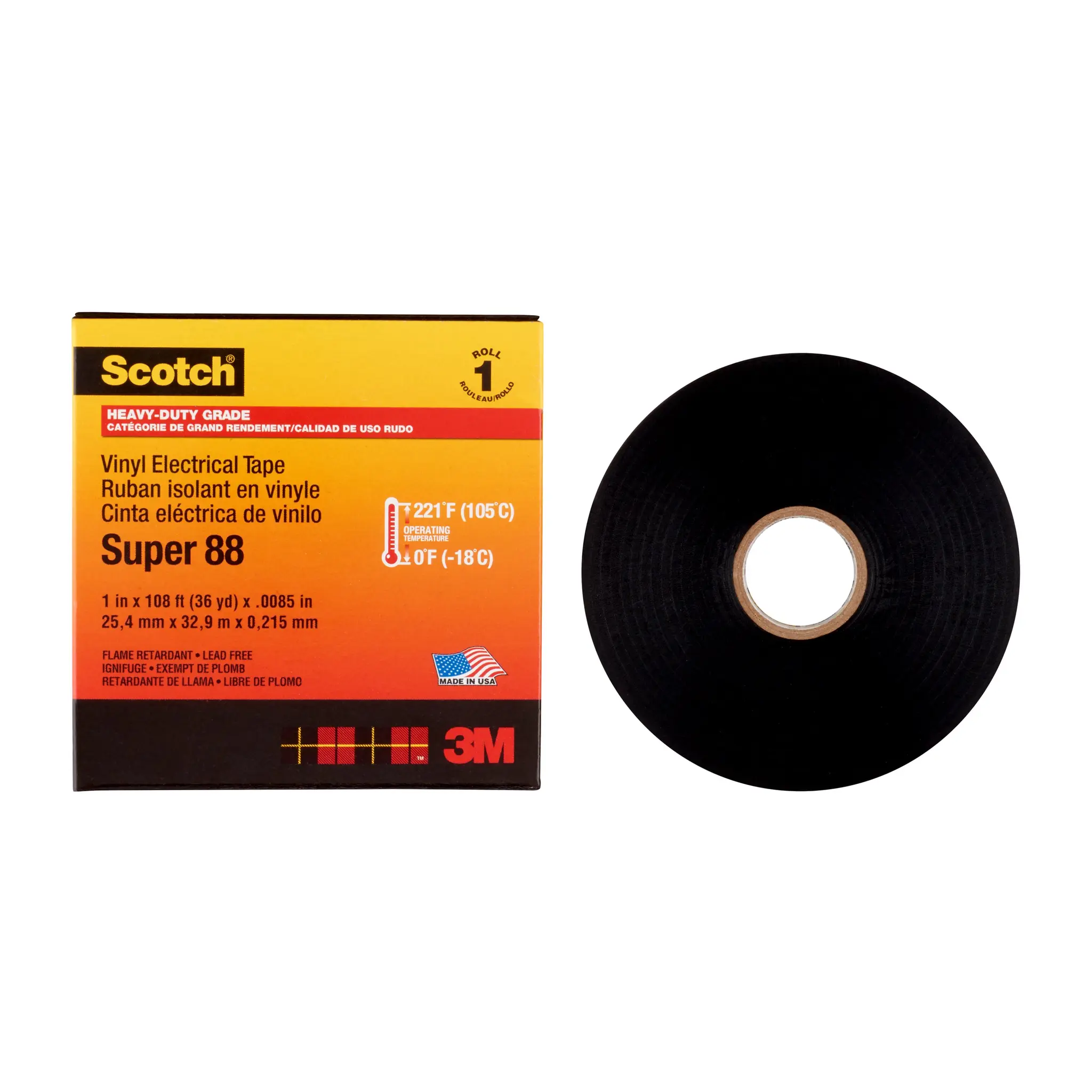 Produktfoto 1 von 3M Scotch Polyvinylchlorid Isolierband Schwarz,  Stärke  0.22 mm x 25 mm x 32 m