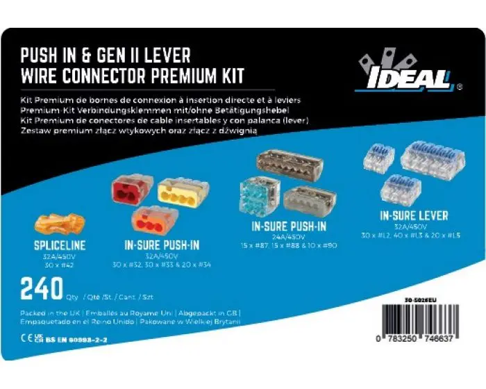 Produktfoto 1 von Ideal Industries Gen II Lever Kupfer Anschluss 32A Gelb, Schwarz, Rot, Blau, Grau, Orange Einsteck-Anschluss 24/12 AWG