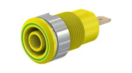 Produktfoto 1 von Staubli 4 mm Buchse Gelb, Grün Bananenstecker, Kontakt Gold, 1kV 24A Stecker
