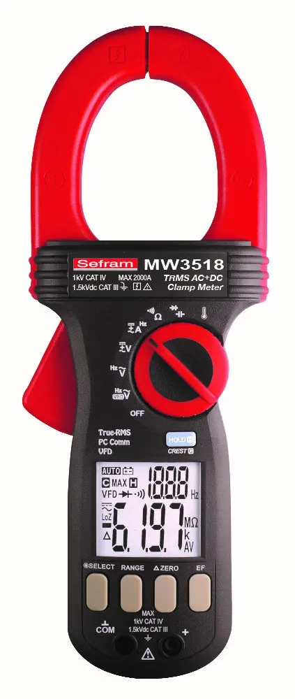 Sefram MW3518 Stromzange AC/DC-Stromzange 200 A ac Geschlossen 1000 V ac, 1000 V dc / 2000 A dc, 60 kΩ