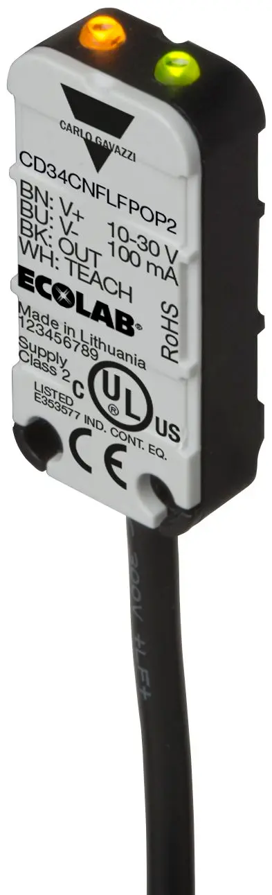 Produktfoto 1 von Carlo Gavazzi CD34CNFLFN Kapazitiver Sensor Füllstandssensor mit 2m Kabel NPN Bündig zu montieren