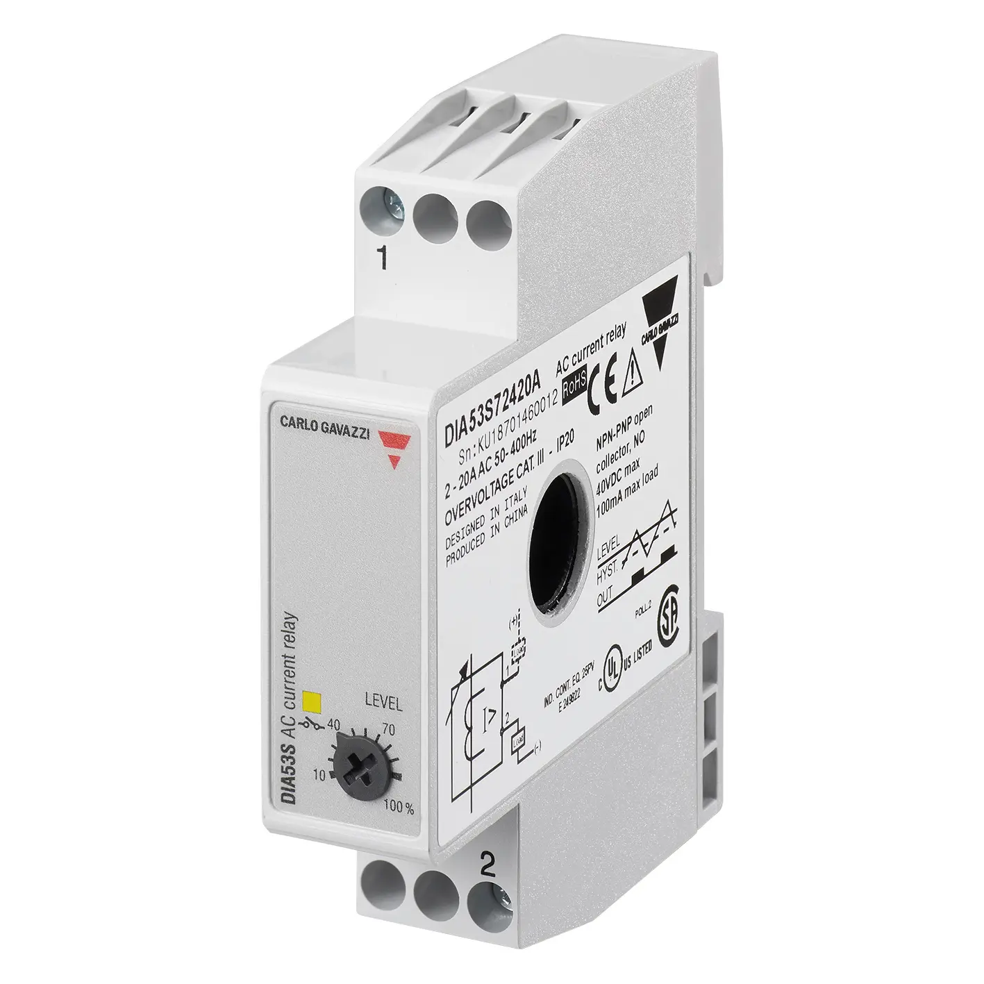 Produktfoto 1 von Carlo Gavazzi Überwachungsrelais 1-phasig DIN-Schienen