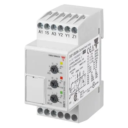 Produktfoto 1 von Carlo Gavazzi DIB71 Überwachungsrelais 1-phasig, 1-poliger Umschalter 0.1mA - 5A, DIN-Hutschiene, 115V ac, 230 V ac