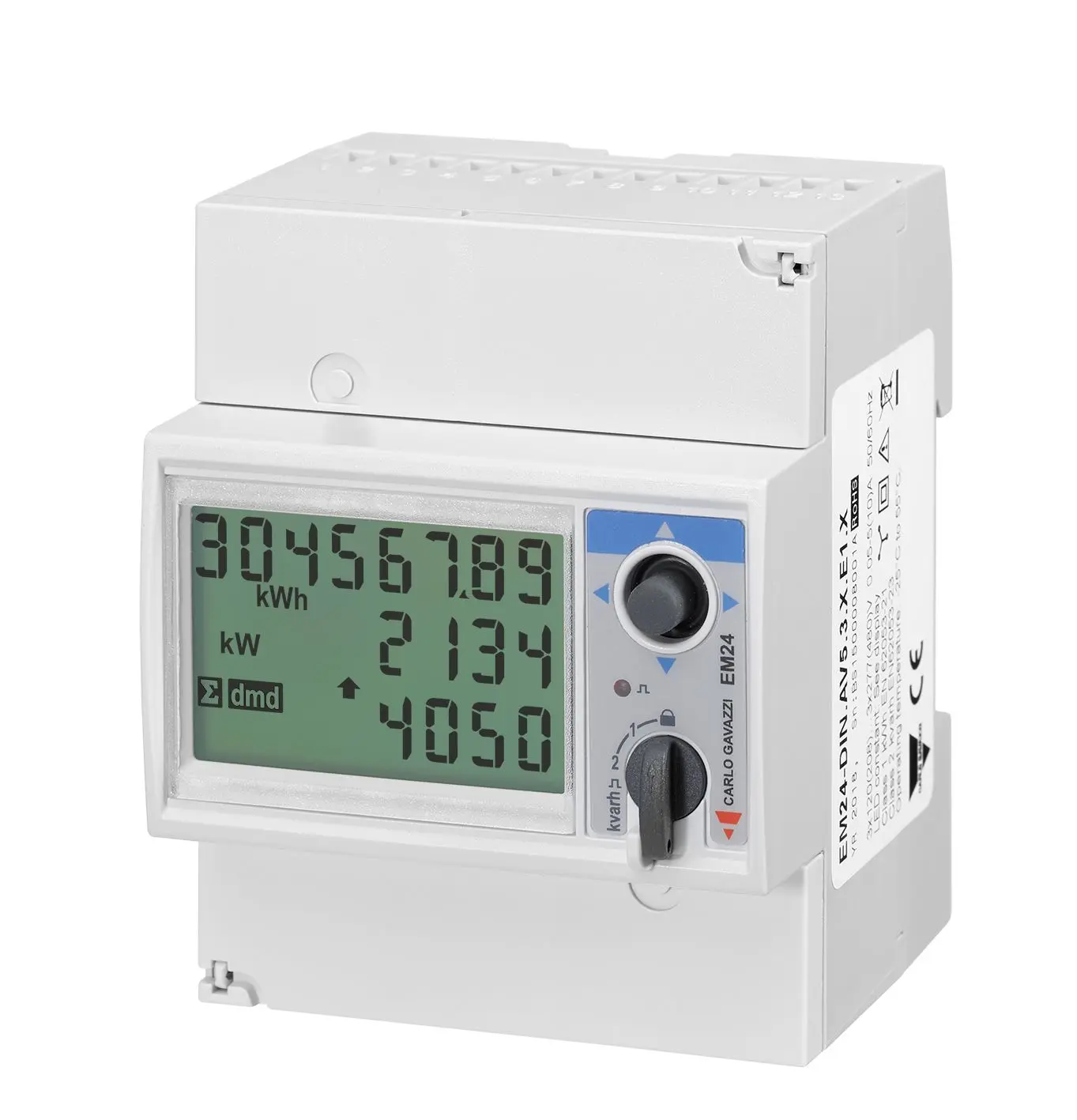 Produktfoto 1 von Carlo Gavazzi EM24DINAV Energiemessgerät LCD Energiemessgerät / 3-phasig 2 Ausg.