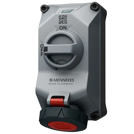 Produktfoto 1 von MENNEKES DUOi R Buchse Rot, Grau, Tiefschwarz, 400V 5 / 16A, Wand IP69
