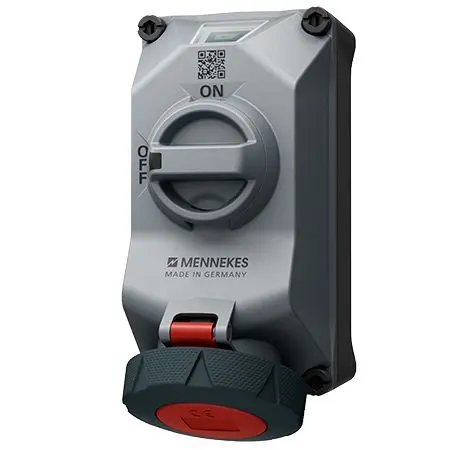 Produktfoto 1 von MENNEKES DUOi R Buchse Tiefschwarz, Grau, Rot, 400V 5 / 32A, Wand IP69