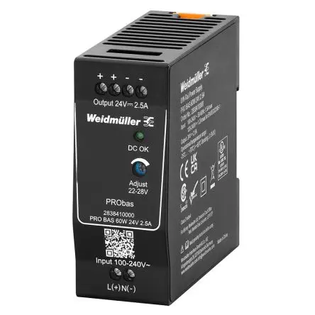 Produktfoto 1 von Weidmüller PRO BAS DIN-Schienen Netzteil Spannungsversorgung 264V ac Wechselstrom/Gleichstrom / 2.5 A 24V dc DC 60 W