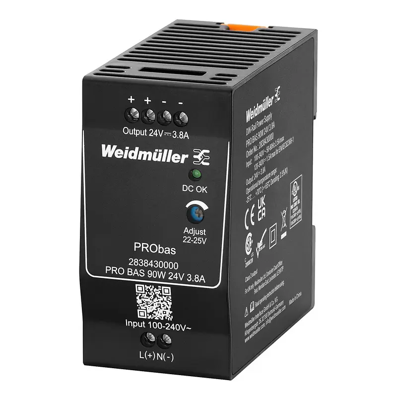 Produktfoto 1 von Weidmüller PRO BAS DIN-Schienen Netzteil DIN-Schienen Netzteil 24V dc / 3.8A 90W 264V ac