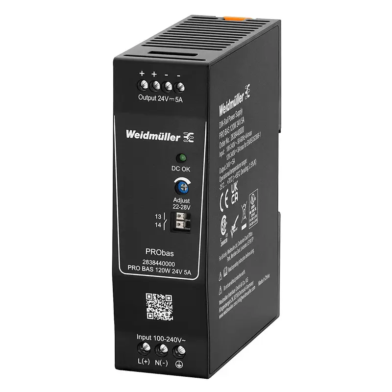 Produktfoto 1 von Weidmüller PRO BAS DIN-Schienen Netzteil DIN-Schienen Netzteil 24V dc / 5A 120W 264V ac