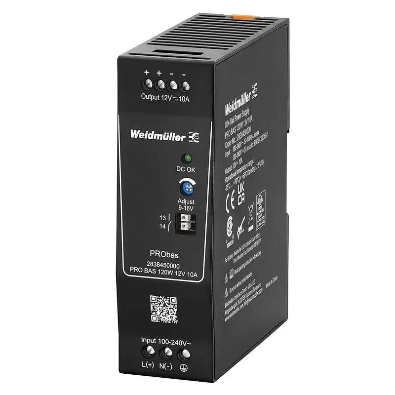 Produktfoto 1 von Weidmüller PRO BAS DIN-Schienen Netzteil DIN-Schienen Netzteil 12V dc / 10A 120W 264V ac