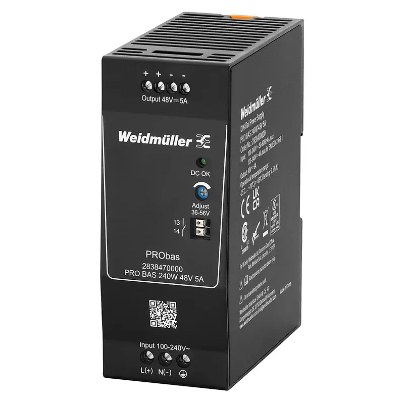 Produktfoto 1 von Weidmüller PRO BAS DIN-Schienen Netzteil DIN-Schienen Netzteil 48V dc / 5A 240W 264V ac