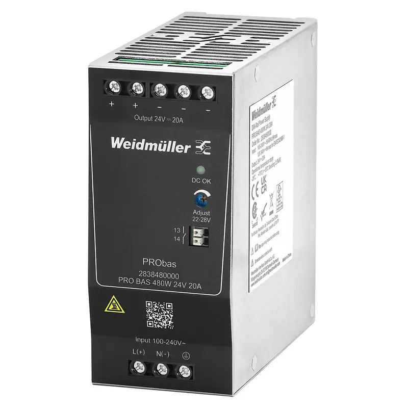 Produktfoto 1 von Weidmüller PRO BAS DIN-Schienen Netzteil DIN-Schienen Netzteil 24V dc / 20A 480W 264V ac