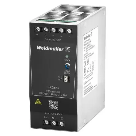 Produktfoto 1 von Weidmüller PRO BAS DIN-Schienen Netzteil Spannungsversorgung 264V ac Wechselstrom/Gleichstrom / 20 A 24V dc DC 480 W