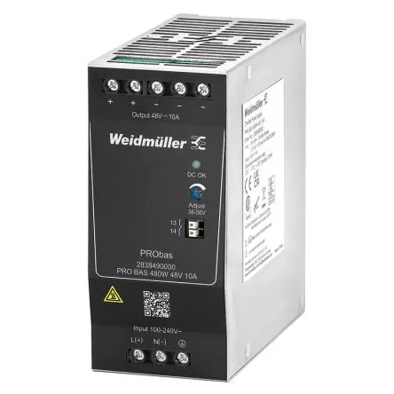 Produktfoto 1 von Weidmüller PRO BAS DIN-Schienen Netzteil Spannungsversorgung 264V ac Wechselstrom/Gleichstrom / 10 A 48V dc DC 480 W