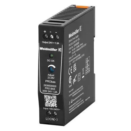 Produktfoto 1 von Weidmüller PRO BAS DIN-Schienen Netzteil Spannungsversorgung 264V ac Wechselstrom/Gleichstrom / 1.3 A 24V dc DC 30 W