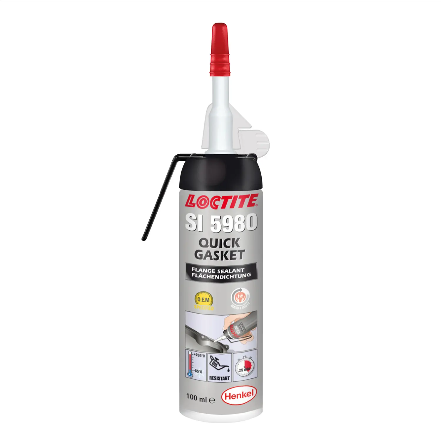 Produktfoto 1 von Loctite Loctite SI 5980 Gewindedichtmittel Paste für Abdichtung Schwarz, Flasche 100 ml, -50 °C → 250 °C