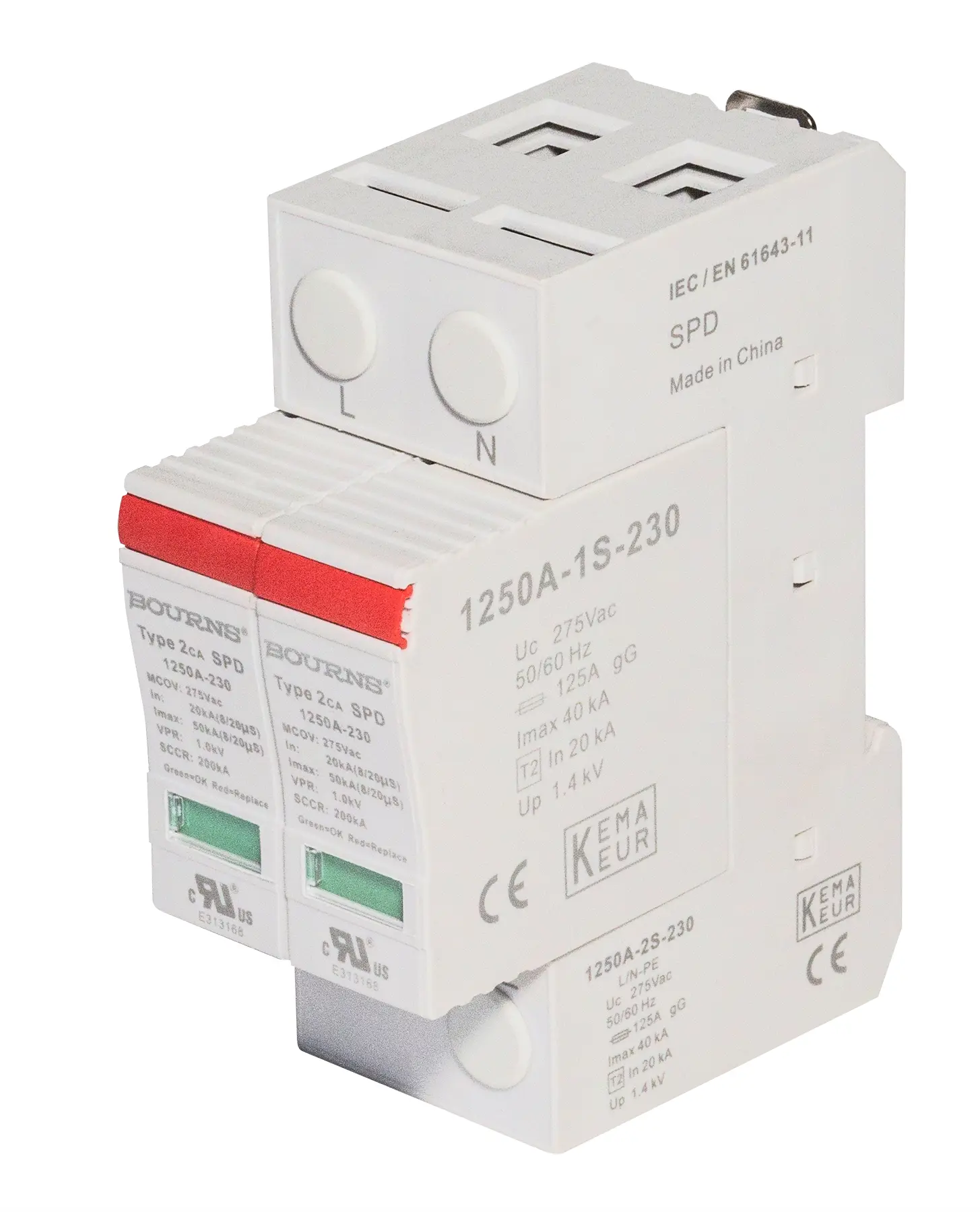 Produktfoto 1 von Bourns, Überspannungsschutz, 1, 3-phasig, 1 kV 50 kA DIN-Hutschiene 1250A