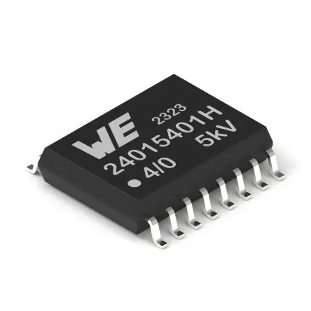 Produktfoto 1 von Wurth Elektronik Digital-Isolator, 4-Kanal 100 Mbit/s, 5 kV 3.15V, 5.5 V, SOIC 5.5 V 20 μA 16