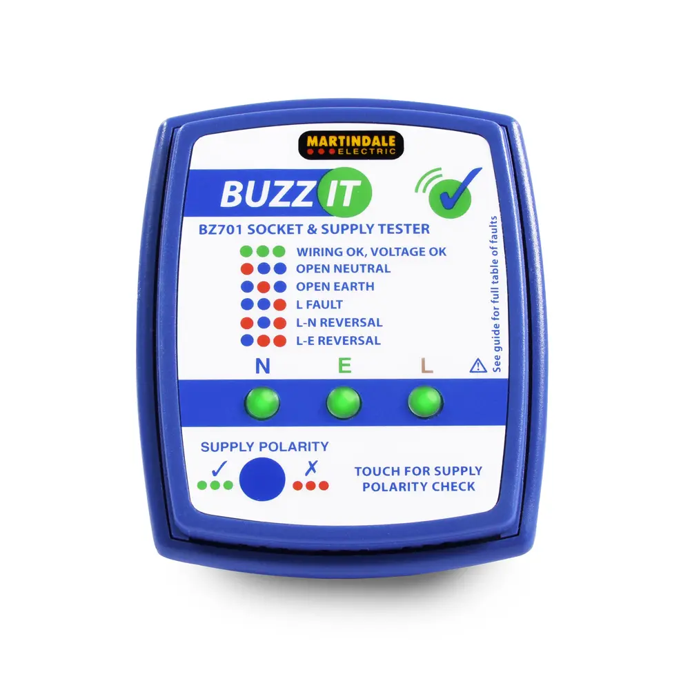 Produktfoto 1 von Martindale BZ701 Steckdosentester 13A Akustischer Alarm, 230 V ac, 300V, CAT III