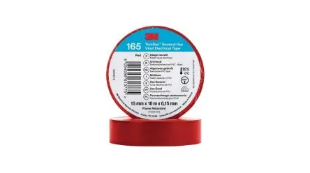 Produktfoto 1 von 3M Temflex Vinyl Electrical Tape 165 Polyvinylchlorid Isolierband Rot,  Stärke  0.15 mm x 15mm x 10 m, 0 °C bis 90 °C
