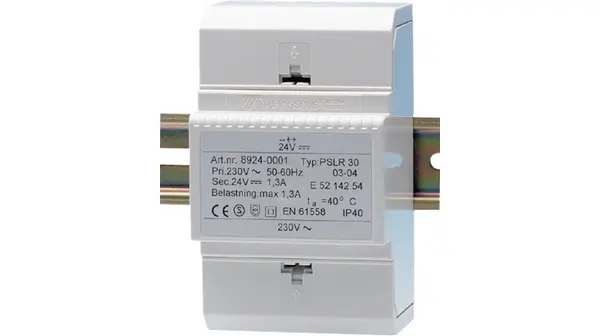 Produktfoto 1 von Tufvassons Transformator PSLR DIN-Schienen Netzteil 12V dc / 2A 24VA 180 → 264V ac