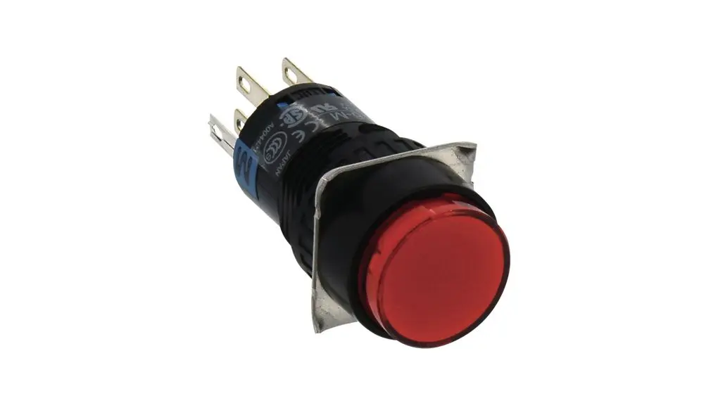 Produktfoto 1 von Idec AL6M Druckschalter Rot Beleuchtet Rastend Panel Ø 16.2 mm, 2 Wechsler / 1 A 24 V dc 220 V ac, IP65