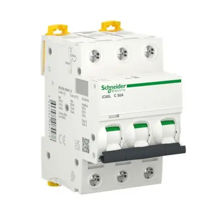 Produktfoto 1 von Schneider Electric Acti9 iC60 Miniaturüberlastschalter Typ C, Pol 3-polig 50A 440V ac, Abschaltvermögen 70 kA Acti9 180