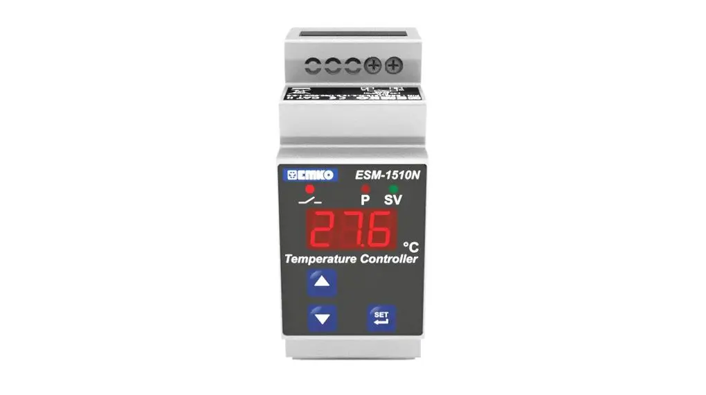 Produktfoto 1 von Emko ESM Zweipunkt-Temperaturregler DIN-Schiene, 1 x Relais Ausgang, 10 → 30 VDC, 90x35x61.2mm