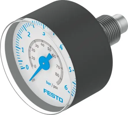 Produktfoto 1 von Festo Pneumatisch MAP-40-6-1/8-EN Manometer 40 mm 0 bar → 6 bar 1.6 %FS Polybutylenterephthalat Gehäuse R 1/8