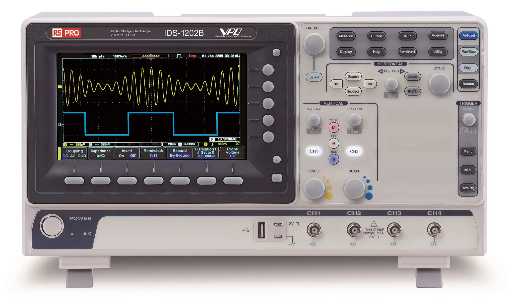 Produktfoto 1 von RS PRO Speicher Tisch Digital-Oszilloskop / 2 Digital 200MHz